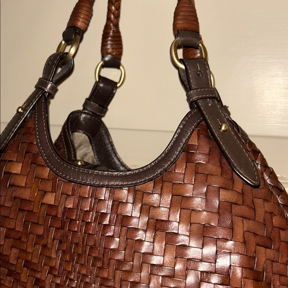 RARE! Cole Haan GENEVEIVE Dark Brown Woven Shoulder Bag - Picture 4 of 7